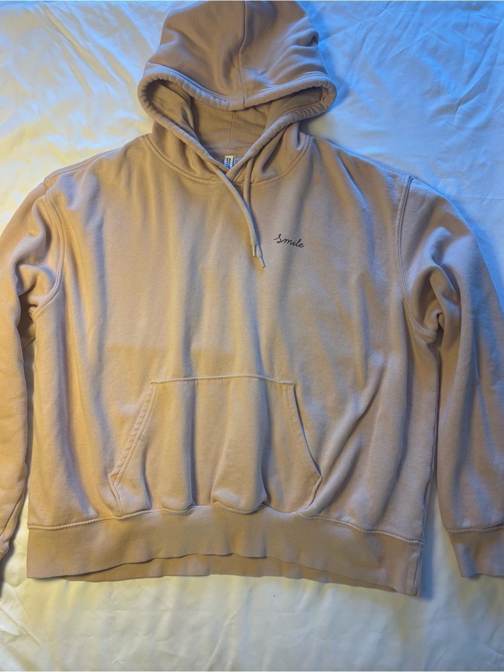H&M Pink Pullover Hoodie with 'Smile' Chest Embroidery